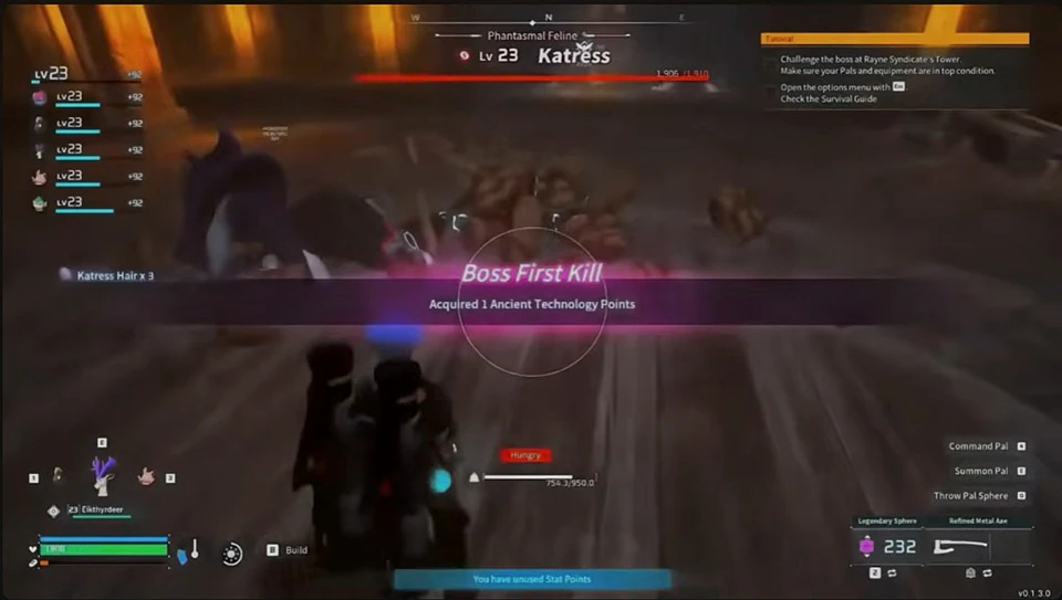 Palworld boss first kill reward screen after using cheats on PC