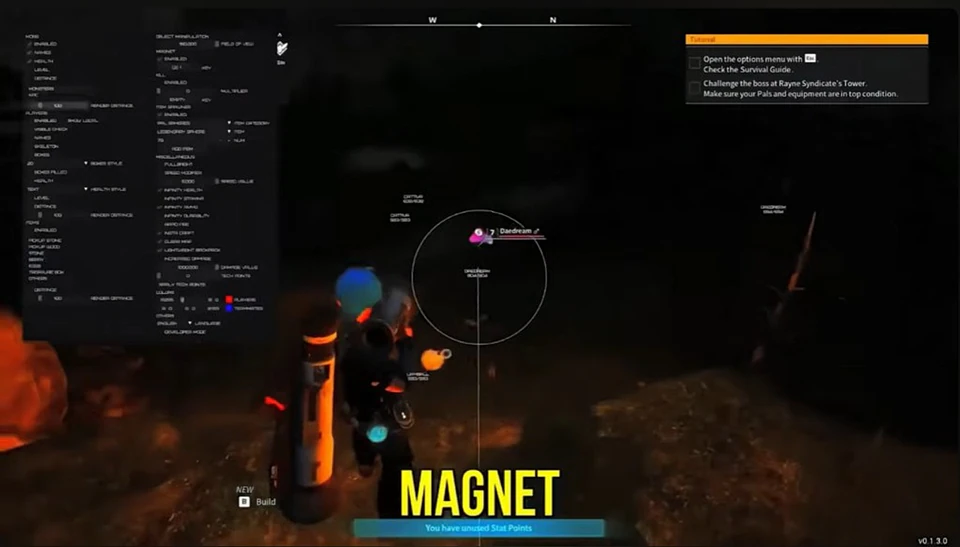 Palworld loot magnet cheat pulling items in the open world on PC